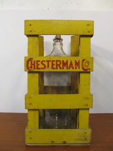 lot 231 image: Vintage Large Glass DemijohnCarboy Jug w CHESTERMAN Advertising Crate
