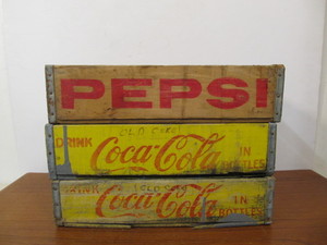 lot 232 image: Vintage Coca Cola & Pepsi Wooden Advertising Soda Crates