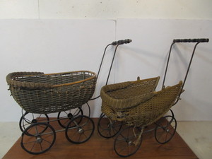 lot 236 image: 2 Antique Wicker Doll Carriages Including Gendron