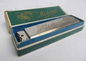 lot 85 image: Vintage 1930s German MOTORIST Harmonica w Motorcycle Graphics on Original Box