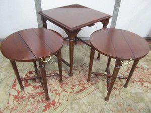lot 5 image: Very Nice Quality GORDONS Cherry Wood Drop-Leaf Nesting Table Set