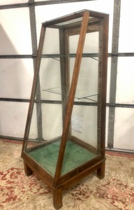 lot 1 image: Antique Oak Country Store Vertical Display Cabinet
