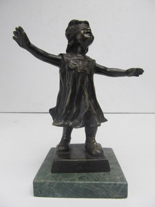 lot 100 image: Vintage Blind Mans Bluff Bronze Sculpture - After G. Ferrad