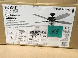 lot 24 image: Home Decorators Collection Connor 54 in. LED Seville Bronze Dual-Mount Ceiling Fan with Light Kit in good condition