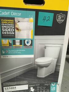 lot 42 image: American Standard Cadet 3 Decor Tall Height 2-Piece 1.28 GPF Single Flush Elongated Toilet with Seat in White, Seat Included in good condition