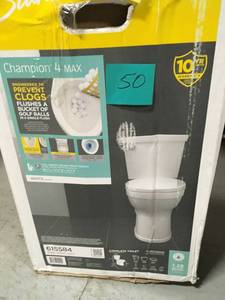 lot 50 image: American Standard Champion 4 Max Tall Height 2-Piece 1.28 GPF Single Flush Round Front Toilet in White with Slow Close Seat not used in good condition