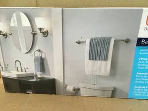 lot 61 image: Banbury 3-Piece Bath Hardware Kit in Brushed Nickel not used