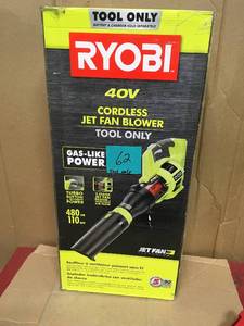 lot 62 image: Ryobi 110 MPH 480 CFM Variable-Speed Turbo 40-Volt Lithium-ion Cordless Battery Jet Fan Leaf Blower (Tool Only) in good condition