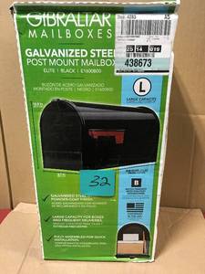 lot 32 image: Gibraltar Mailboxes Elite Large Galvanized Steel Post-Mount Mailbox in Black in good condition