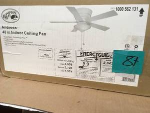 lot 87 image: Hampton Bay Andross 48 in. Indoor White Ceiling Fan with Light Kit in good condition