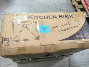 lot 96 image: AKDY 25 X 22 X 9 UNDERMOUNT HANDMADE STAINLESS STEEL SINGLE BOWL KITCHEN SINK not used