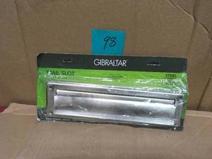 lot 98 image: Gibraltar Mailboxes Satin Nickel Steel Door Mail Slot in good condition