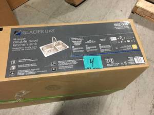 lot 4 image: Glacier Bay All-in-One Dual Mount Stainless Steel 33 in. 2-Hole Double Bowl Kitchen Sink open box missing pcs 