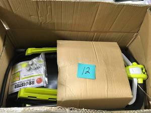 lot 12 image: Ryobi 13 in. ONE 18-Volt Lithium-Ion Cordless Battery Walk Behind Push Lawn Mower - 4.0 Ah BatteryCharger Included in good condition