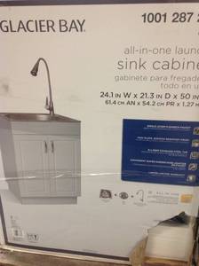 lot 4 image: All-in-One 24.2 in. x 21.3 in. x 33.8 in. Stainless Steel Laundry Sink with Faucet and storage Cabinet  in good condition