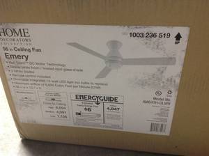 lot 104 image: Home Decorators Collection Emery 56 in. LED Glossy White Ceiling Fan with Remote Control  in good condition