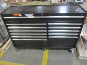 lot 32 image: Husky 66 in. W 24 in. D 12-Drawer Heavy-Duty Mobile Workbench, Black 76812A24