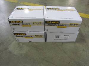 lot 37 image: 4 BOXES TOTAL - U.S Lock US3052SRL26D 3000 Series Grade 1 26D Leverset - Classroom, Intruder, Dull Chrome