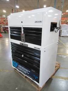 lot 228 image: Kobalt 41-in W x 63.4-in H 12 Ball-bearing Steel Tool Chest Combo SHS41PCBW - Dent on Bottom of Front Frame.