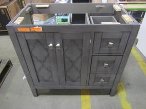 lot 117 image: allen  roth 36 in. Everdene Grey Single Sink Vanity - Cabinet Only - WSLW36LGV