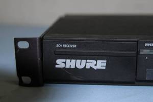 lot 25 image: Shure SC Professional Wireless Microphone Receiver and SM58 Handheld Hand Held Microphone  Transmitter (2 Sets)