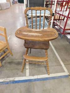 lot 260 image: Antique Wooden High Chair & Two Small Chairs