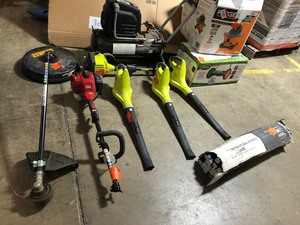 lot 14 image: ASSORTED PALLET OF SHOP TOOLS,  OUTDOOR TOOLS  AND SHOP EQUIPMENT