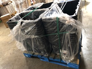 lot 11 image: PALLET OF 36 HDX 27 Gal. Plastic Storage Totes , Black Missing Lids not used