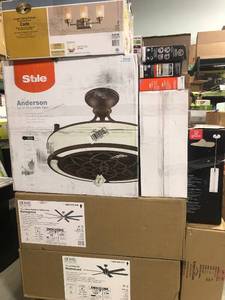 lot 3 image: Pallet with assorted Lightning, Ceiling Fans, and more - this units have been inspected and are in Good to in like new condition Retail value is approximately $3000
