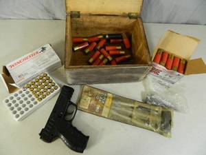 lot 11 image: Old Wood Box, BB Gun, and Assorted Ammo