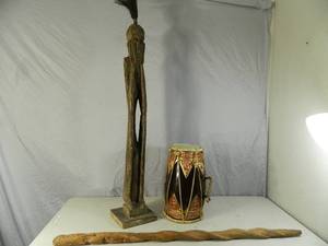 lot 13 image: Large Wood Figurine, Drum, More
