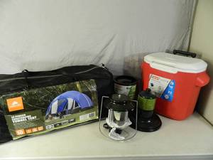 lot 80 image: New Tent, Lantern, Cooler