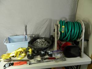 lot 82 image: Garden Hose, Casters, Tools, Etc