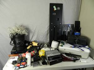 lot 93 image: TV Mount, Space Heater, Assorted Electronics
