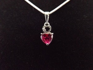 .925 Sterling Silver Red Crystal Heart Pendant Necklace