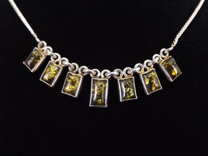 .925 Sterling Silver Amber Cabochon Necklace