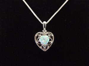 .925 Sterling Silver Australian Opal Heart Pendant Necklace