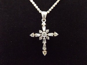 .925 Sterling Silver Crystal Cross Pendant Necklace