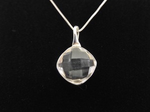 .925 Sterling Silver Faceted Crystal Pendant Necklace