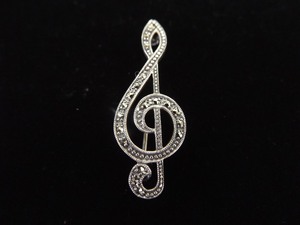 .925 Sterling Silver Art Nouveau Treble Clef Brooch