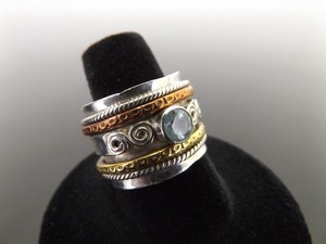 .925 Sterling Silver Faceted Topaz Multi Metal Spinner Ring Size 8