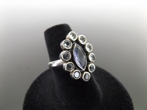 .925 Sterling Silver Faceted Topaz and Marquise Cut Amethyst Ring Size 6