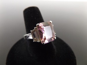 .925 Sterling Silver French Cut Pink Sapphire Crystal Ring Size 8