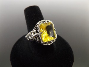 .925 Sterling Silver Table Cut Citrine Ring Size 9