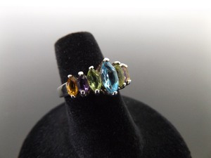 .925 Sterling Silver Marquise Cut Multi Stone Ring Size 6