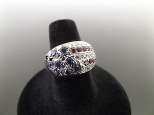 .925 Sterling Silver Crystal Flag Ring Size 7