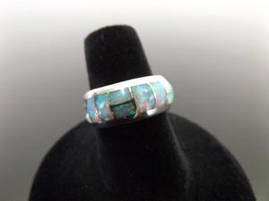 .925 Sterling Silver Inlayed Australian Opal Ring Size 6.5