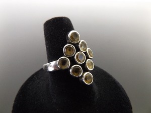 .925 Sterling Silver Faceted Citrine Cluster Ring Size 7.5