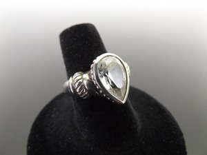 .925 Sterling Silver Pear Cut Crystal Ring Size 7