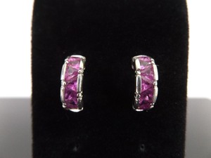 .925 Sterling Silver Pink Sapphire Half Hoop Post Earrings